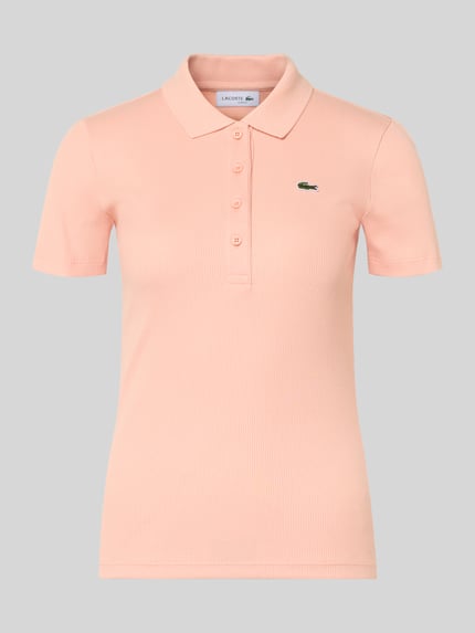 Produktfoto, Slim Fit Poloshirt aus reiner Baumwolle von Lacoste Sport, efekt: jednolity kolor, detal z logo, kołnierzyk polo, dekolt w serek, krótki rękaw, drobne prążkowanie, 100% bawełna