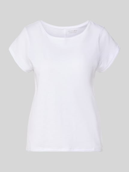 Produktfoto, T-Shirt mit Rundhalsausschnitt von Christian Berg Woman aus Reine Baumwolle, Regular-Fit, weiß, Rollsaum, Rückenlänge 61 cm Größe S