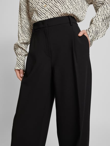 MAC Wide leg stoffen broek met bandplooien, model 'Chaja' Zwart - 3