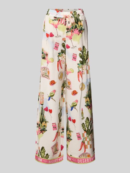 Marc Cain Wide Fit Stoffhose aus Viskose-Mix mit Allover-Motiv-Print Weiss 2