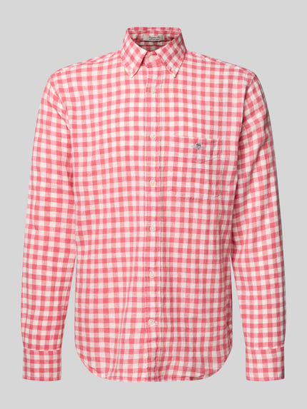 Produktfoto, Regular Fit Leinenhemd mit Baumwoll-Anteil Modell 'GINGHAM' von Gant in Rot-Weiß-Karo, Button-Down-Kragen, Brusttasche, Struktur-Mix