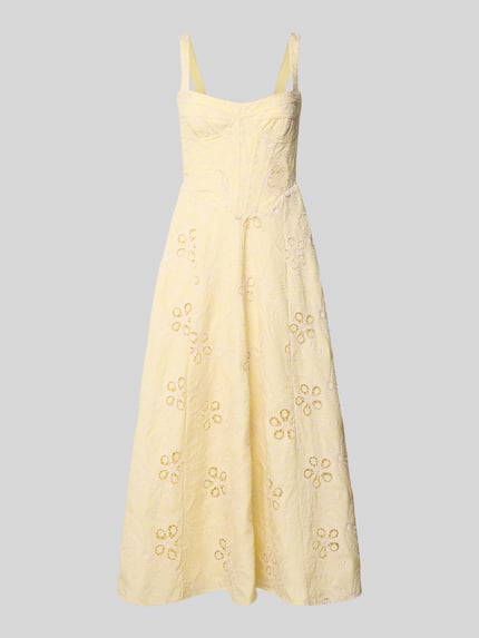 Bardot Cocktailjurk met broderie anglaise, model 'LILAH' Lichtgeel - 2