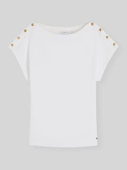Tommy Hilfiger Regular Fit T-Shirt aus reiner Baumwolle mit Knopf-Details Ecru 2