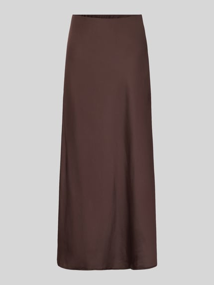 Productfoto, fluweelachtige bruine stof met glad oppervlak, vloeiende lijnen, Fließender Maxi-Rock mit elastischem Bund model 'CHIGO' van ONLY, Dames Maxi-rok