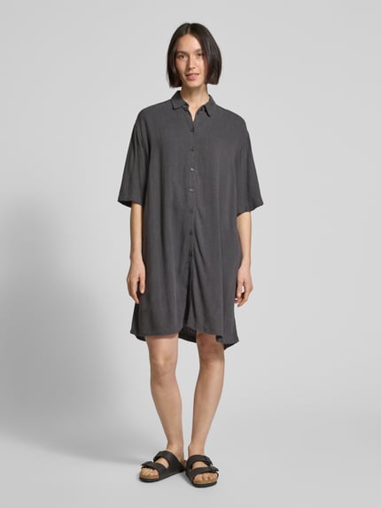 Jake*s Casual Mini-overhemdjurk van een mix van viscose en linnen Donkergrijs - 1