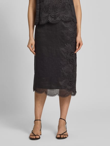 Max Mara Studio Spódnica midi z obszyciem z koronki model ‘FIFY’ Czarny 4