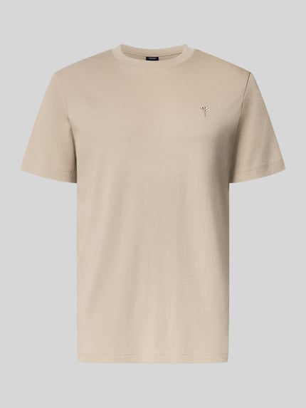 Produktfoto, T-Shirt mit Rundhalsausschnitt und Logo-Stitching von JOOP!, męski t-shirt z bawełny, krój regular fit, prążkowany okrągły dekolt, wyhaftowane logo, długość tyłu w rozmiarze M: 68 cm