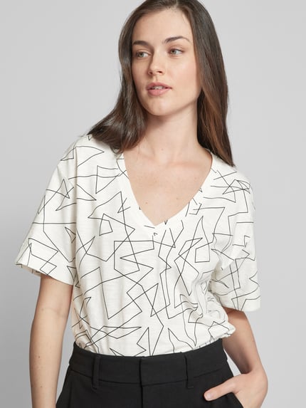 Esprit T-shirt met grafisch motief en V-hals Offwhite - 3