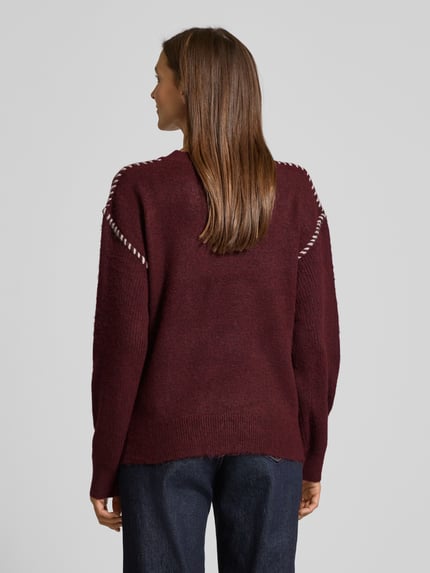 FREE/QUENT Sweter z dzianiny z okrągłym dekoltem model ‘Kinlock’ Bordowy 5