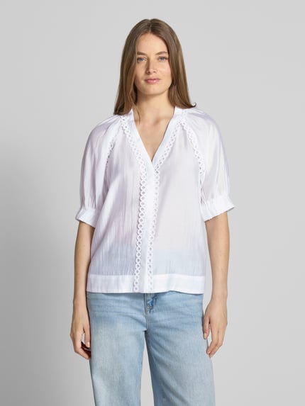 Cph Muse Regular Fit Bluse mit V-Ausschnitt und Häkelspitze Offwhite 4