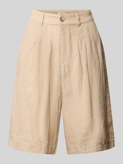 Produktfoto, Wide Leg Leinenshorts mit Bundfalten von s.Oliver RED LABEL, Optik: Unifarben, Passform: Wide Leg, Details: Bundfalten, Gürtelschlaufen, Beinabschluss: seitliche Eingrifftaschen, Gesäßtaschen, Material: reines Leinen