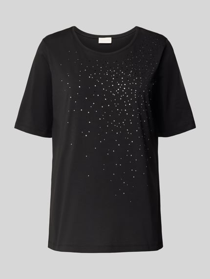 Produktfoto, T-shirt met siersteentjes van Milano Italy, puur katoen, regular fit, ronde hals, ruglengte maat S 61 cm, damesmode.