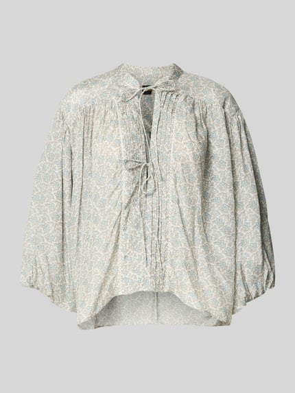 Produktfoto, Relaxed Fit Kurzarmbluse mit Modal-Anteil Modell 'C_BALES' von BOSS Orange für Damen mit feinem Blumenmuster in Hellblau und Creme.