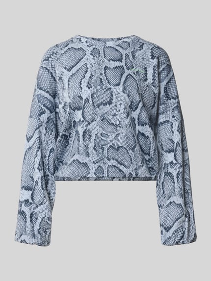 Produktfoto, Oversized Sweatshirt aus Baumwoll-Mix von Marc Cain im Schlangen-Print mit Rundhalsausschnitt und Ballonärmeln, Texturmix.