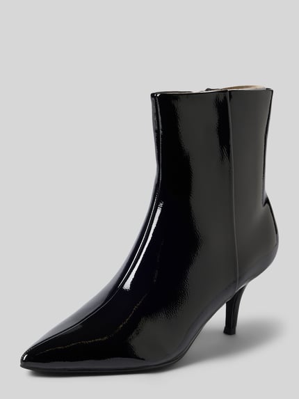 Productfoto, Stiefeletten in Leder-Optik van BIANCO, zwart glanzend, spitse pasvorm, gladde zool, hak 7 cm, schacht 15 cm, schachtwijdte 13 cm