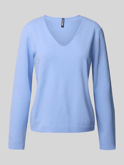 PIECES Sweter o kroju regular fit z dekoltem w serek model ‘BREE’ Lawendowy melanż 2