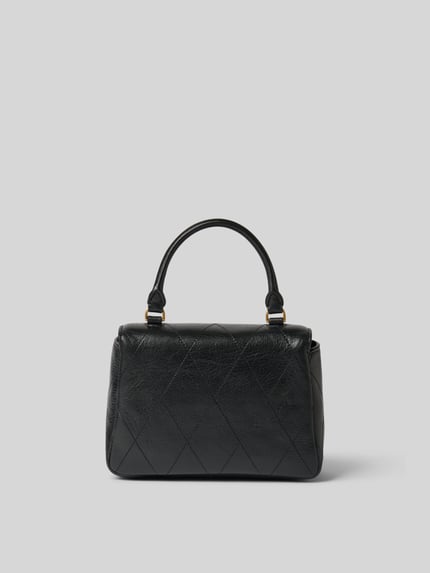 Productfoto, Crossbody Bag in Stiksels van Tory Burch in zwart met logodetail, draagriem met kettinglook, hoofdvak met overslag, binnenvak met ritssluiting, breedte 16 cm, lengte 12 cm, diepte 6 cm.