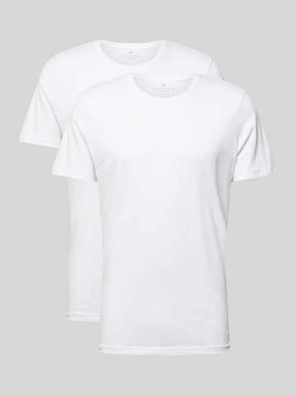 Produktfoto, T-Shirt mit Rundhalsausschnitt im 2er-Pack von Christian Berg Men, weiße Herren T-Shirts aus reiner Baumwolle im Slim-Fit