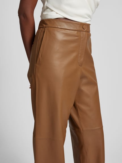 Yves Salomon Leren broek van echt leer Camel - 3