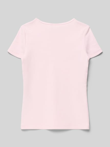 Produktfoto, Regular Fit T-Shirt aus Baumwoll-Mix von s.Oliver RED LABEL, Optik: Unifarben in zartem Rosa, feine Ripp-Textur, Kurzarm.