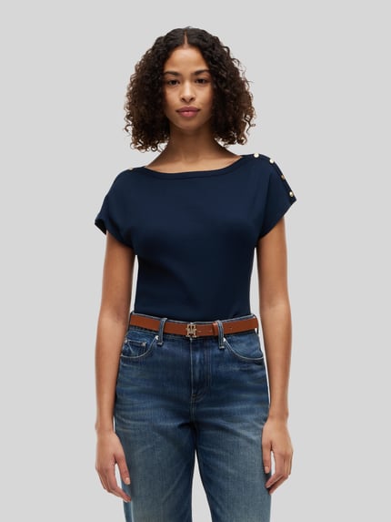 Tommy Hilfiger Regular Fit T-Shirt aus reiner Baumwolle mit Knopf-Details Marine 4
