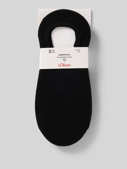 Produktfoto, Füßlinge mit elastischem Bund im 3er-Pack von s.Oliver RED LABEL aus schwarzem Baumwoll-Mix mit Stretch-Anteil, glatte Textur