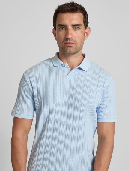 Selected Slim fit poloshirt met structuurmotief, model 'JADEN' Hemelsblauw - 3