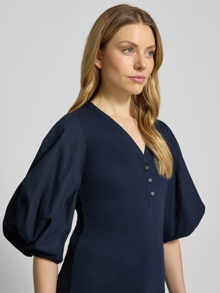 Lauren Ralph Lauren Blouseshirt met V-hals en 3/4-mouwen, model 'CHANTZ' Marineblauw - 3