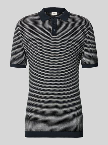 Produktfoto, Slim Fit Strick-Poloshirt in Two-Tone-Machart Modell 'Triton' van Drykorn, katoen, korte mouwen, donkerblauw-wit, heren