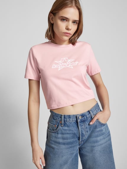 Low Lights Studios Kort T-shirt met labelprint, model 'SUPERSTAR' Roze - 3