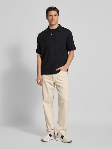 Forét Poloshirt mit gerippten Abschlüssen Modell 'ASTERN' Black 1