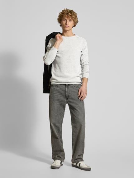 JACK & JONES Gebreide pullover met labelpatch, model 'HILL' Middengrijs gemêleerd - 1