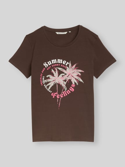 Tom Tailor Denim Regular Fit T-Shirt aus reiner Baumwolle mit Motiv-Print Schoko Melange 2