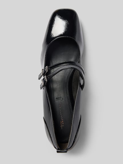 Produktfoto, Pumps in Lackleder-Optik von Tamaris, schwarz glänzend, eckige Form, glatte Oberfläche, Damen Pumps von Tamaris