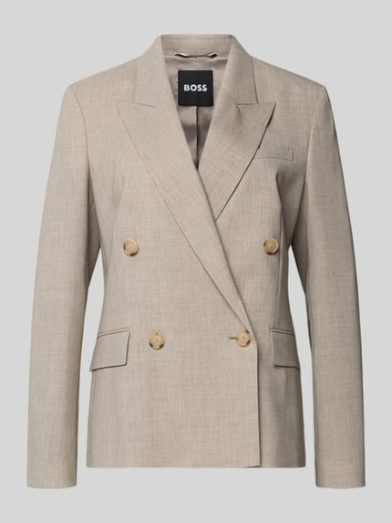 Produktfoto, Regular Fit Blazer aus reiner Schurwolle Modell 'JALETO9' von BOSS in Optik: Unifarben Melange mit doppelreihiger Knopfleiste, Pattentaschen und metallischen Akzenten