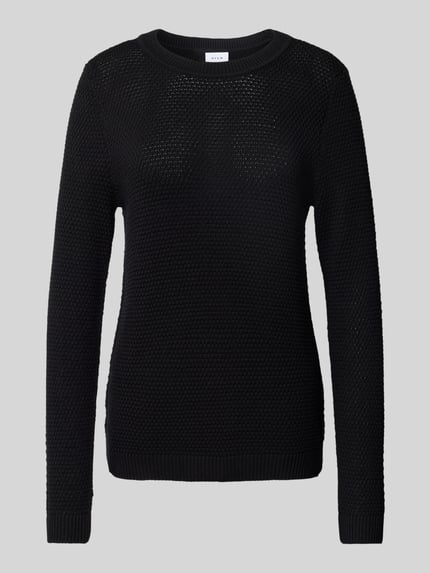 VILA Gebreide pullover met structuurmotief, model 'Vidalo O-Neck' Zwart - 2