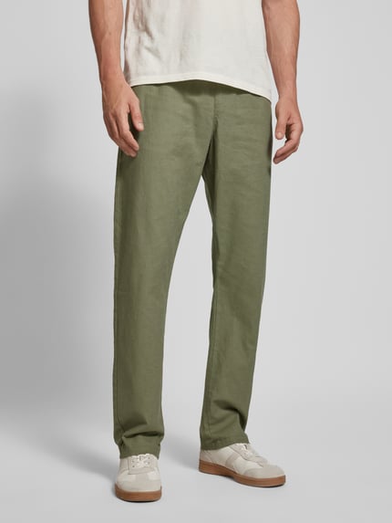 Tom Tailor Denim Loose Fit Weite Hose aus Leinen-Baumwoll-Mix Modell 'LOOSE' Oliv 4