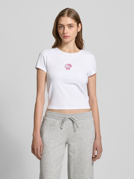 REVIEW Slim fit T-shirt met motiefstitching Wit - 4