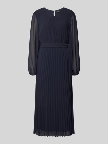 s.Oliver BLACK LABEL Taliowana sukienka casualowa z paskiem w talii do wiązania Granatowy 2