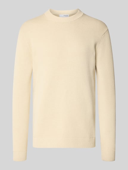 Selected Sweter z dzianiny o kroju regular fit z czystej bawełny model ‘DANE’ Złamany biały 2