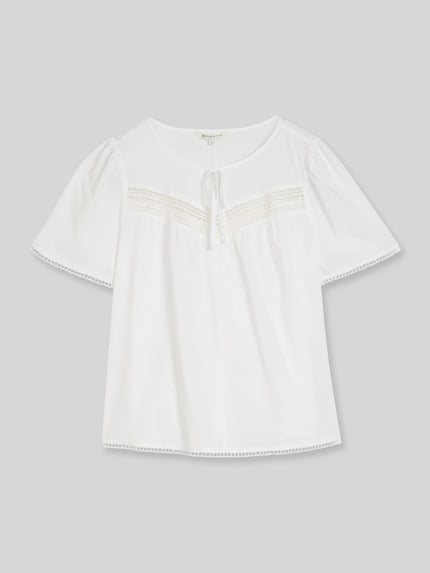 Tom Tailor Denim Regular Fit Bluse aus Baumwoll-Viskose-Mix mit Häkeldetails Weiss 2