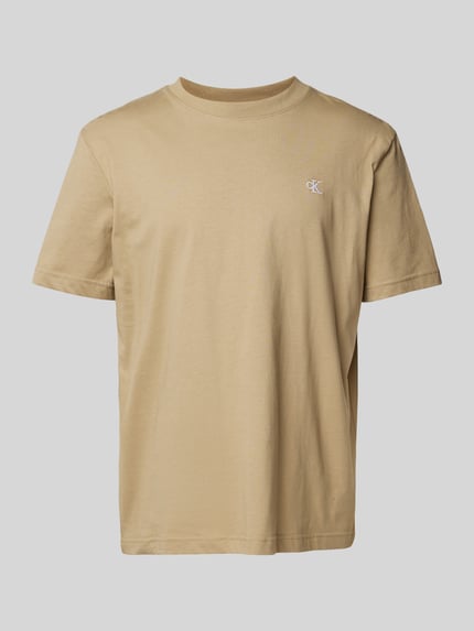 Calvin Klein Jeans T-shirt met geribde ronde hals Beige - 2