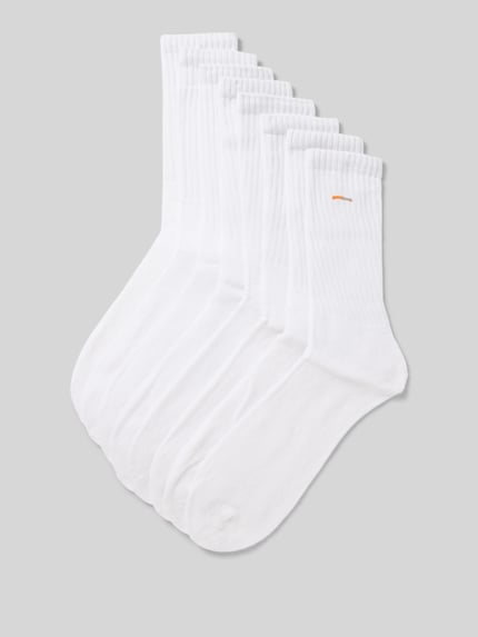 Produktfoto, Socken mit Label-Print von camano in Weiß, aus Baumwoll-Mix mit körpernahem Schnitt, gerippter Abschluss, Label-Print