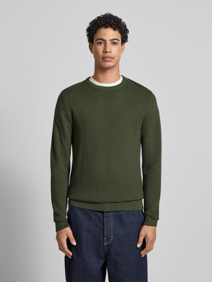 JACK & JONES Sweter z dzianiny z okrągłym dekoltem model ‘OTTO’ Ciemnozielony 4