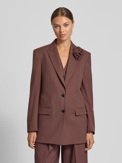 HUGO Relaxed Fit Longblazer mit Blumenbrosche Modell 'AROSEA' Schoko 4