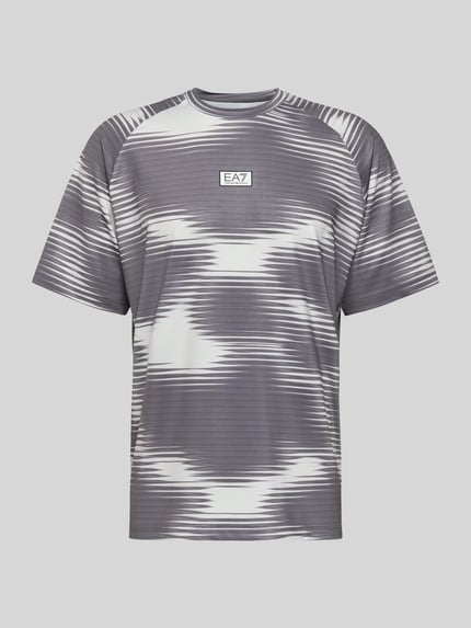 Produktfoto, Regular Fit T-Shirt mit Logo-Applikation von EA7 Emporio Armani, szary i biały wzór, krój regular fit, okrągły dekolt, elastyczny materiał