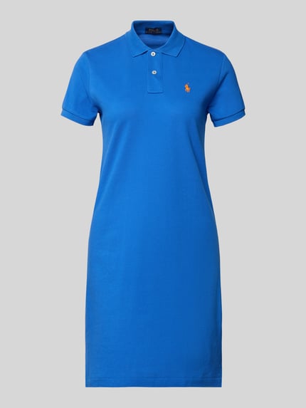 Produktfoto, Regular Fit Minikleid mit Logo-Stitching Modell 'Polo' von Polo Ralph Lauren, reine Baumwolle, leuchtend blau, Polokragen, elastische Ärmelabschlüsse.