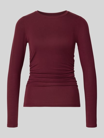 Produktfoto, bordeauxrotes Slim Fit Langarmshirt aus Lyocell-Mix Modell 'AVA' von VERO MODA, glatte Struktur, Damen Langarmshirt