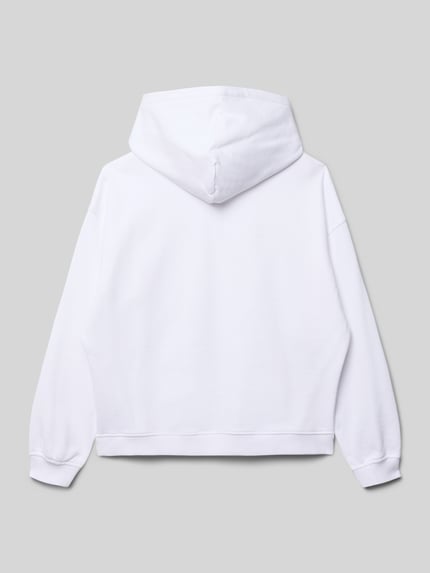 Produktfoto, biały Relaxed Fit Hoodie mit Logo-Print Modell 'Signature' od Calvin Klein Jeans z czystej bawełny, elastyczne rękawy, kaptur