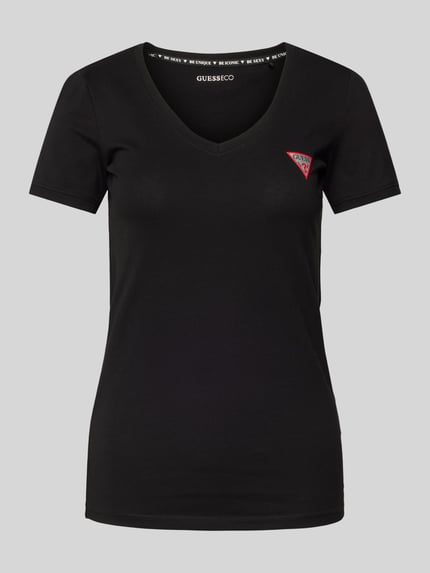 GUESS T-Shirt mit V-Ausschnitt Black 2